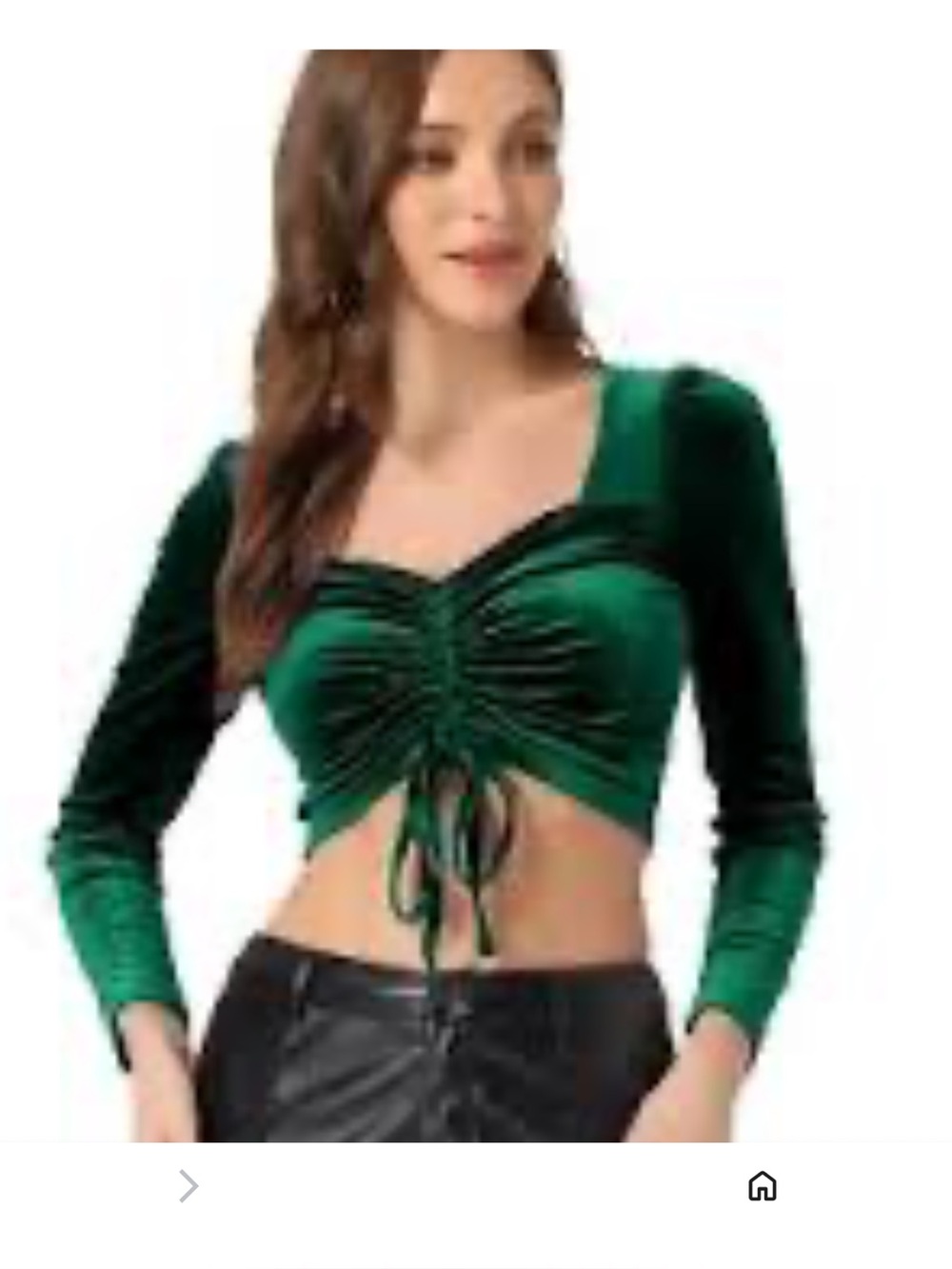 THORN Emerald Green Velvet Ruched Lace Up Long Sleeve Crop Top LG Y2K